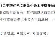 农历大全北京银行：同意聘任毛文利为副行长